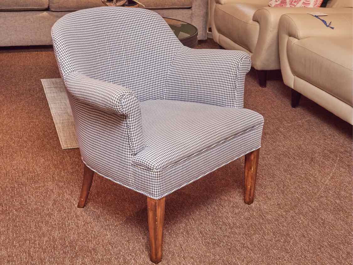 Blue & White Gingham Upholstered Arm Chair
