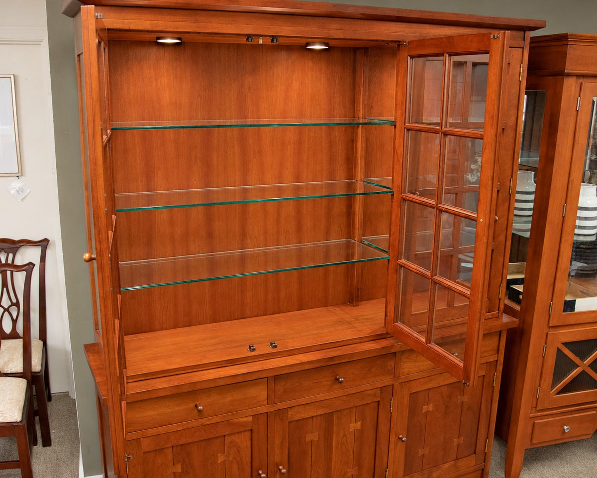 Stickley Mission Lighted China Cabinet in Cherry with Butterfly Joinery