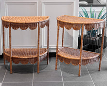 Pair of Rattan Demi Lune Accent Tables