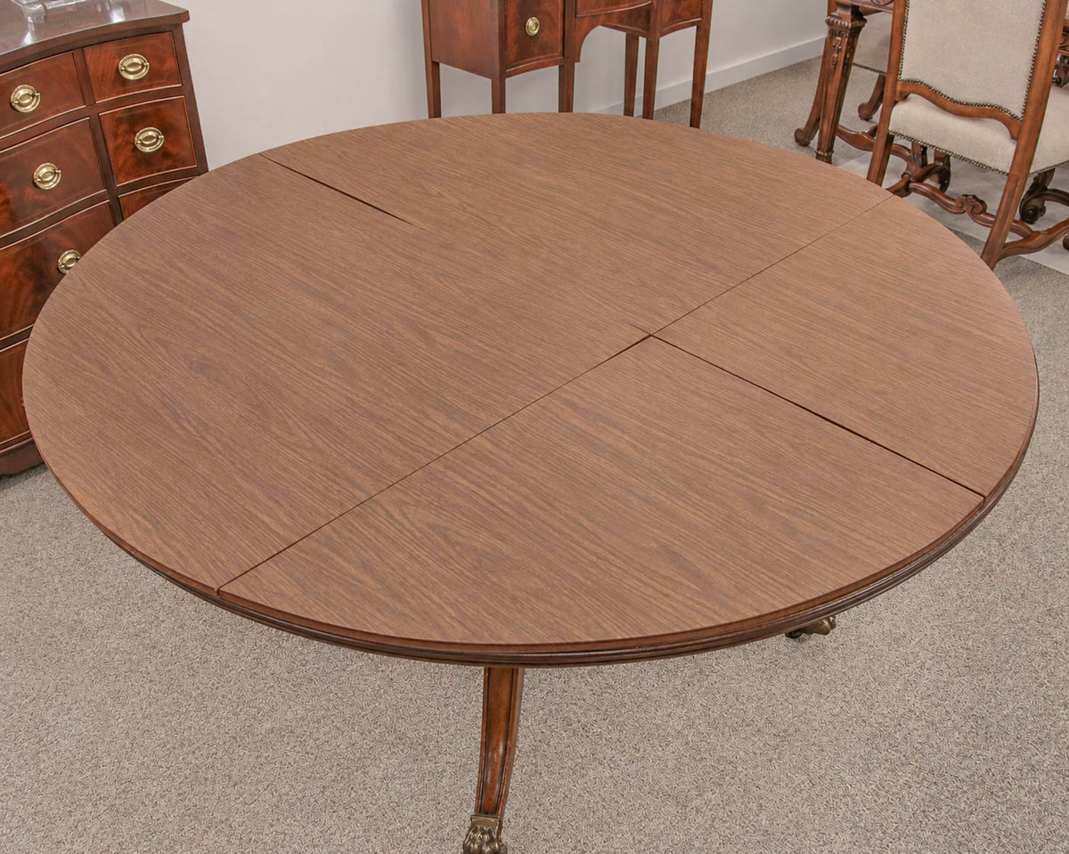 60" Round Banded Mahogany Dining Table on Bird Cage Pedestal