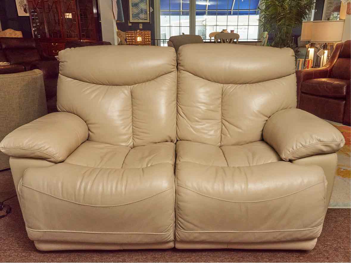 Sand Leather Power Loveseat