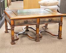 Regency Cocktail Table with Embossed Brass Panels and Side Pullouts