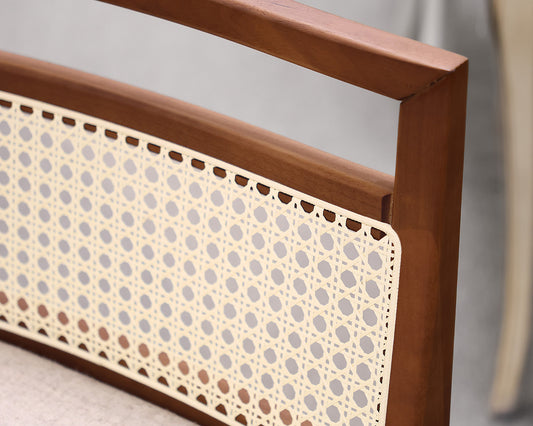 Set of 3 uultis SOTTO Counter Height Stools in Walnut, Beige Fabric & Cane