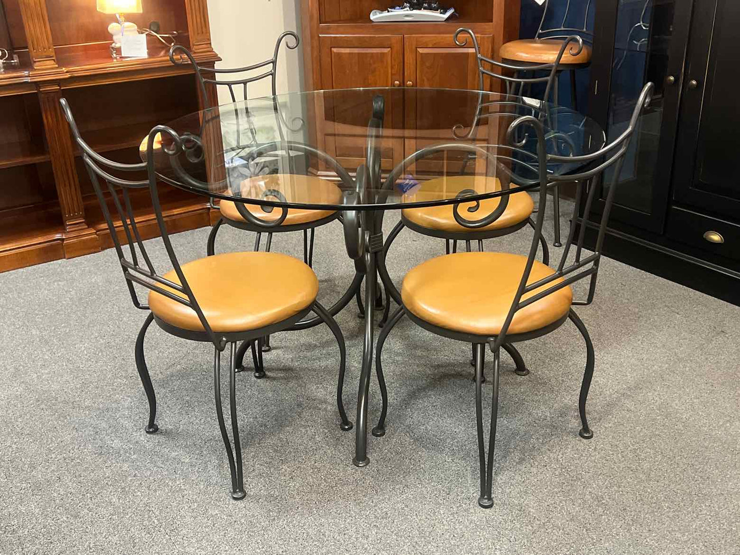 Stone County Ironworks Iron and Glass Dining Table w/ 4 Chairs