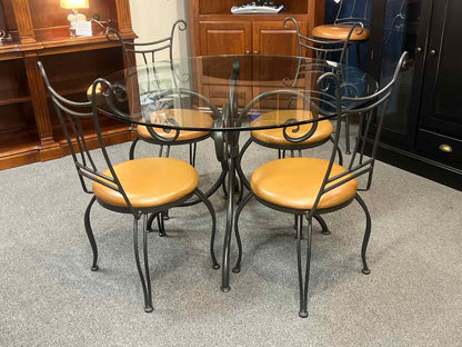 Stone County Ironworks Iron and Glass Dining Table w/ 4 Chairs