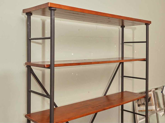 Cherry Finish & Black Metal Tall Bookcase