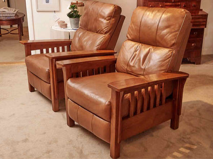 Pair Of Haining Home Pt. 'Palermo Nutmeg Leather Cherry Mission Style  Recliners
