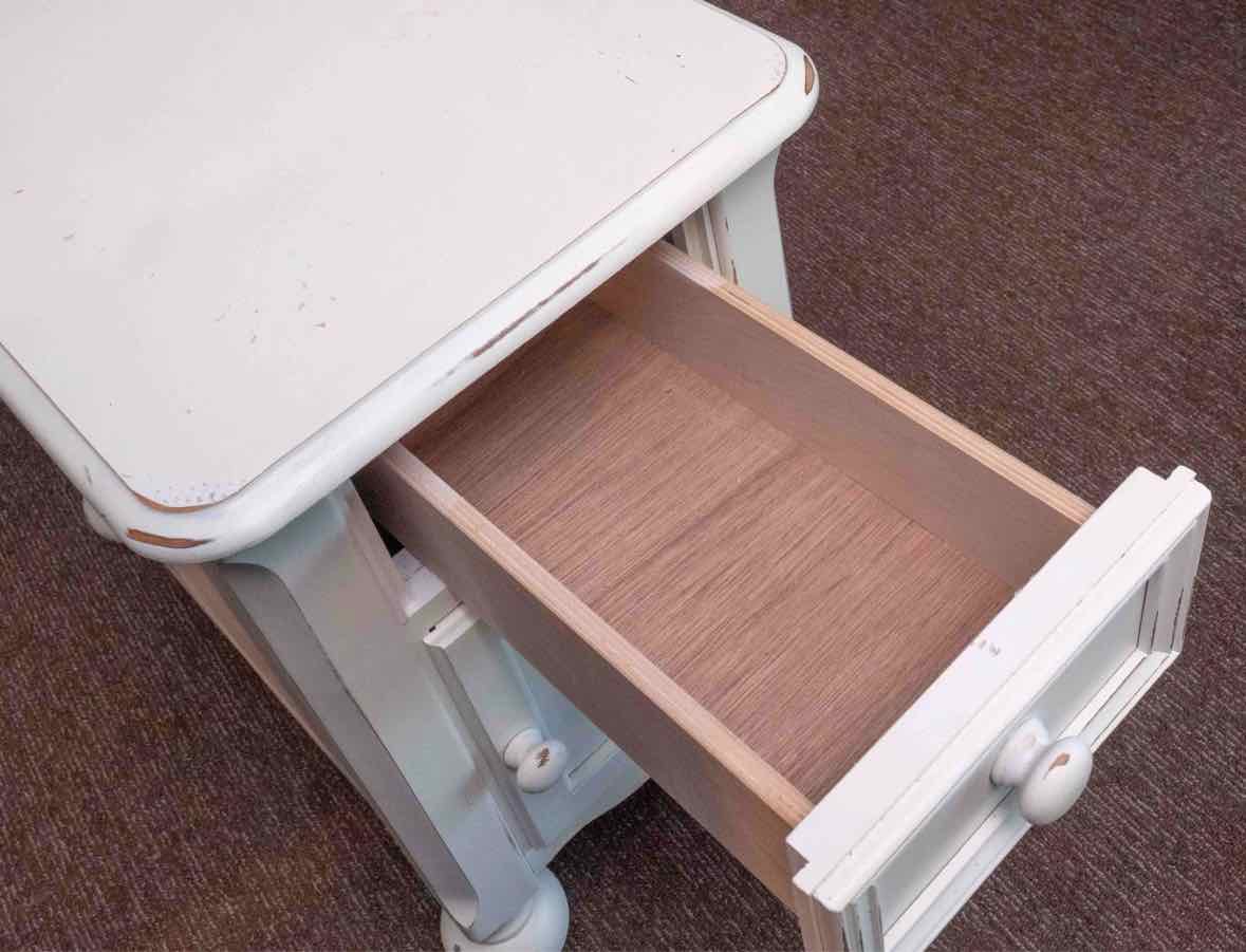 Distressed Ivory Finish 1 Drawer , Door & Magazine Rack Side Table