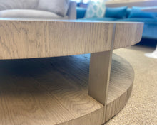 RH Verrazano Round Cocktail Table in Drifted Grey Oak Finish