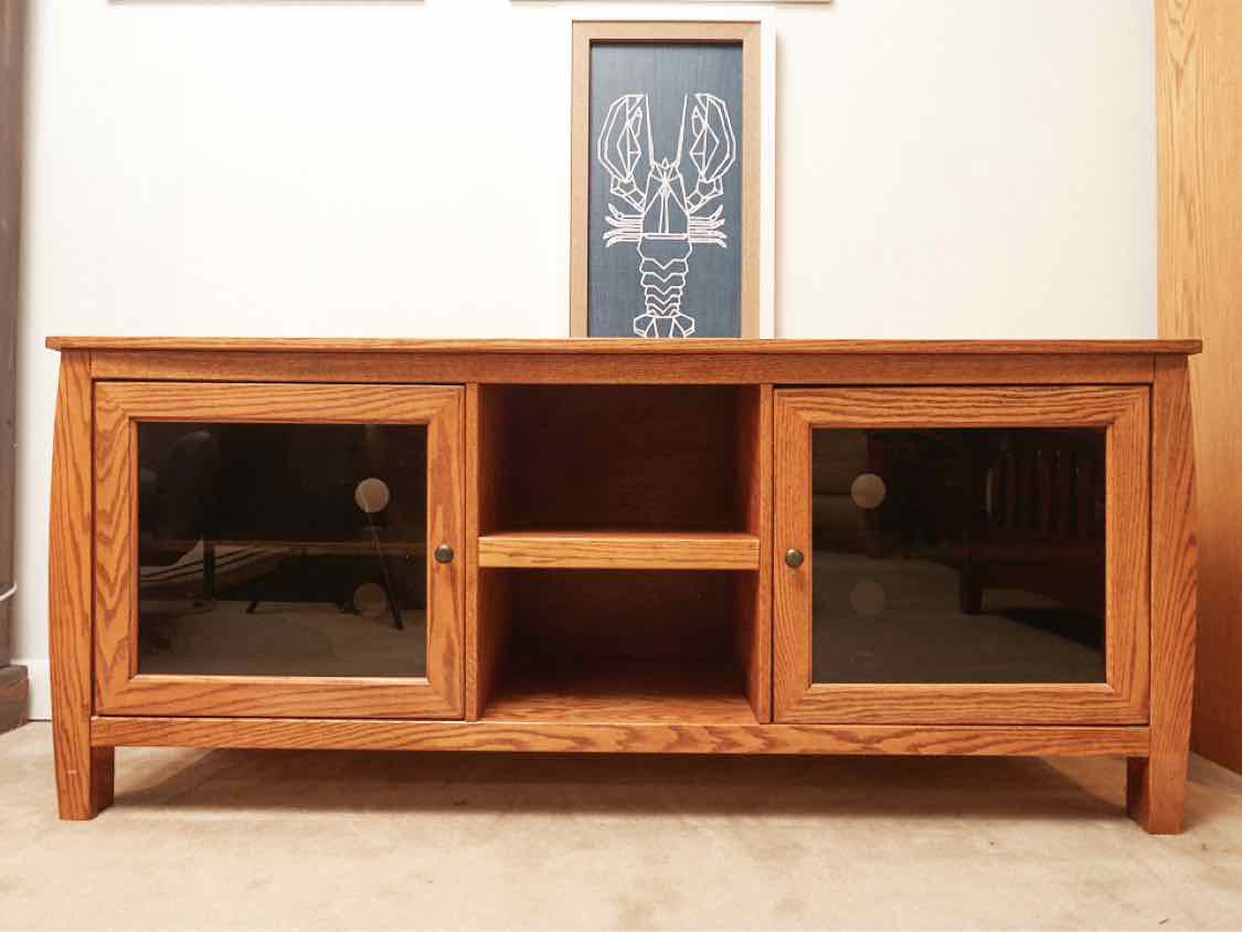 Oak 2 Smoked Glass Door 6 Shelf  Media Console