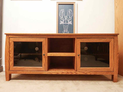 Oak 2 Smoked Glass Door 6 Shelf  Media Console