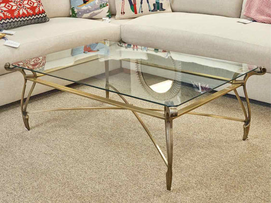 Bronze Iron Cocktail Table with Glass Top