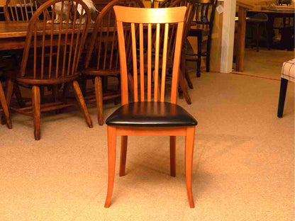 Set Of 7 A.Sibau Italy Cherry Dining Chairs With Bonded LeatherSeat Cushions