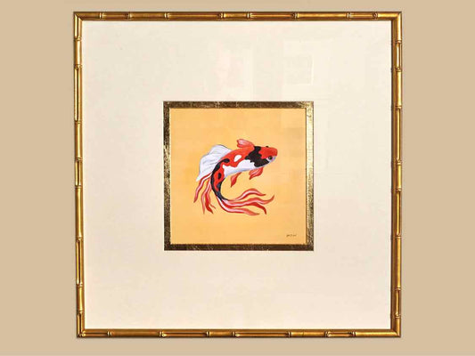'Colorful Koi I' Art Print In Gold Bamboo Style Frame