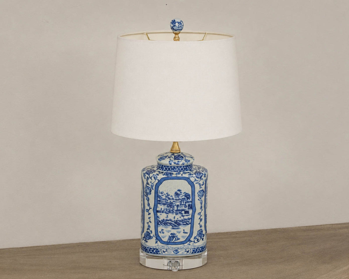 Blue & White Porcelain Oval Jar Table Lamp