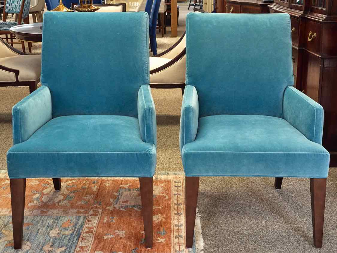 Pair of Lee Industries Dining Host Chairs in Aqua Blue Performance Fabric