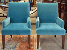 Pair of Lee Industries Dining Host Chairs in Aqua Blue Performance Fabric