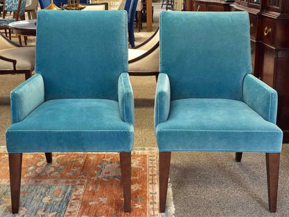 Pair of Lee Industries Dining Host Chairs in Aqua Blue Performance Fabric