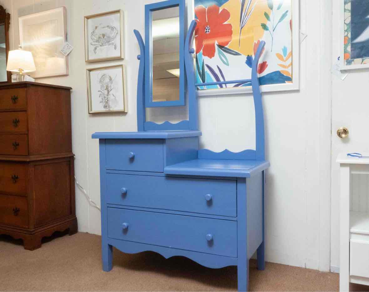 'Periwinkle Blue'  Finish 3 DrawerWith Attached Mirror & Towel Rack Dresser