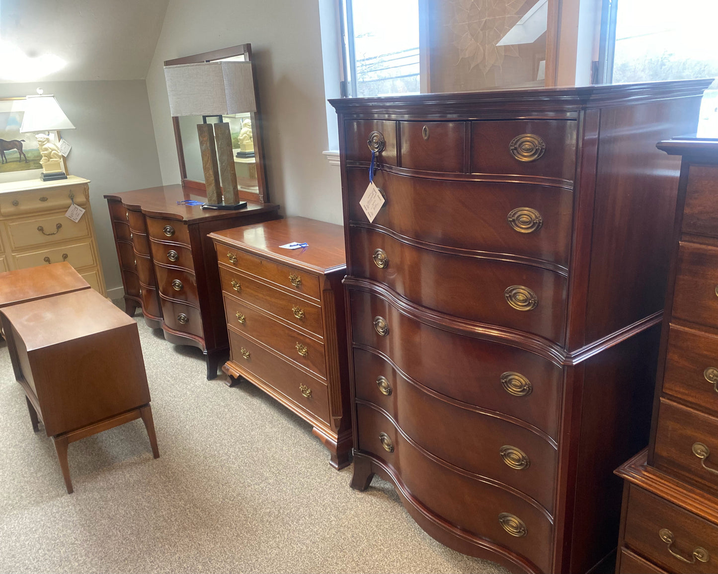 White Fine Furniture Serpentine Front Chest-on-Chest in Mahogany