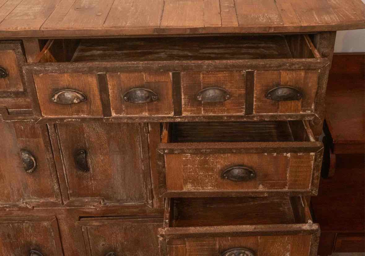 Arhaus Rustic Wooden 6 Drawer 4 Door Metal Cup Handles Accent Sideboard Chest