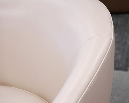 Pair of Kravet Oatmeal Leather Tub Chair w/ Sliver Bun Feet