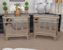 Pair of Mirrored Bedside Chests W/ Gold Trim