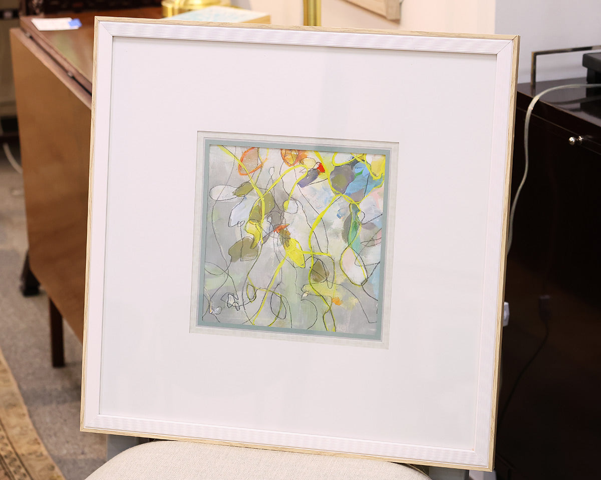 "String of Lights III" Matted Print in White & Blond Wood Frame