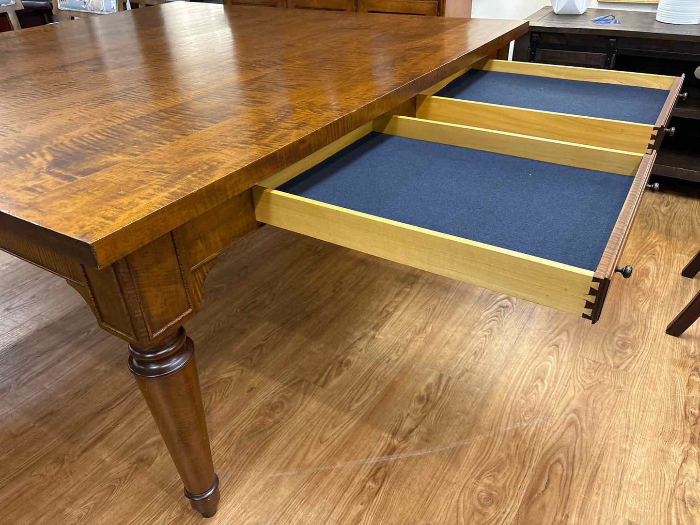 Stephen Plaud Square Tiger Maple Dining Table with 4 Drawers