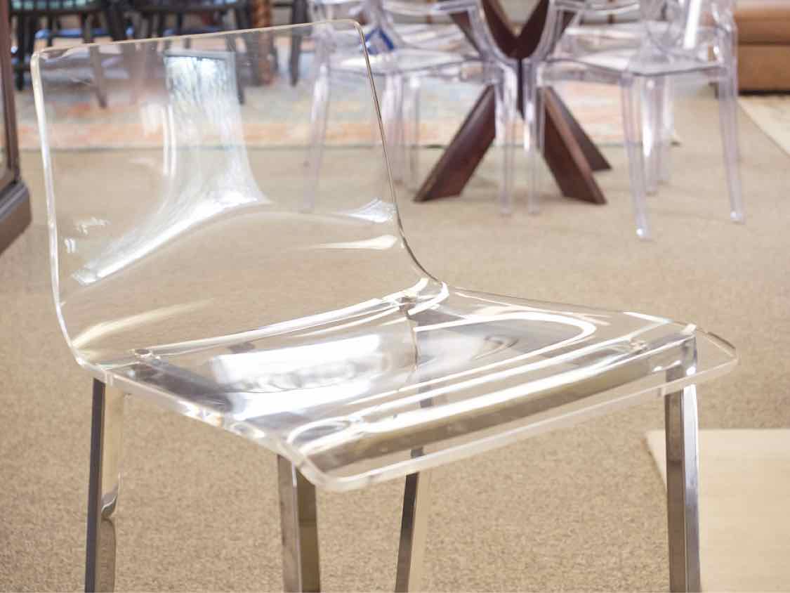 Set of 3  CB2 Chrome and Acrylic  Bar Stools