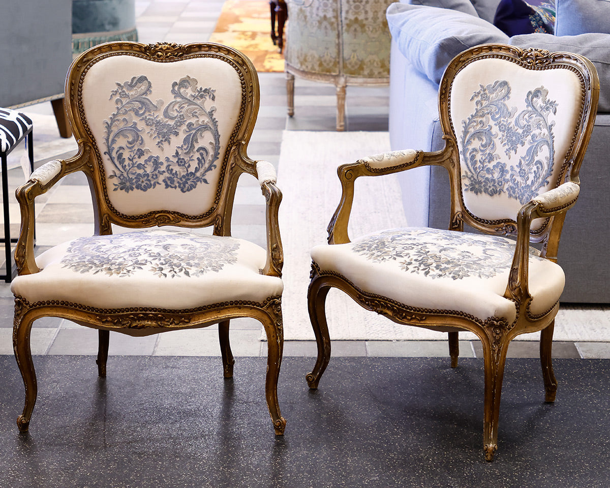 Set of 2 Custom Wood Framed Accent Chairs