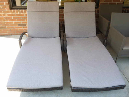 Pair of Brown Resin Wicker Outdoor Chaise Loungers