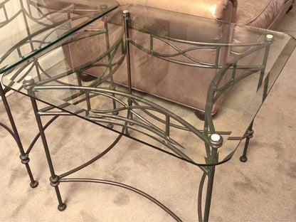 Set Of Glass Top Black Metal Base Cocktail Table & Pair Of Side Tables