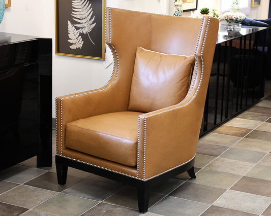 Ironies Tule Lounge Chair in Saddle Leather with Silver Nailhead Trim