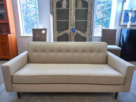 Sand Color Upholstered Bench Cushion Sofa with Button Back