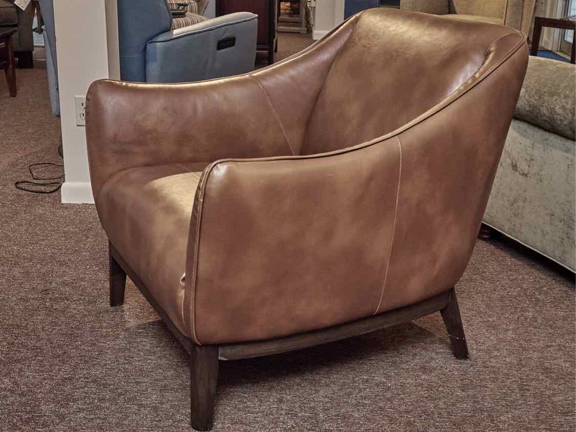 Pair Of 'Caramel' Bonded Leather Chairs With Espresso Finish Legs