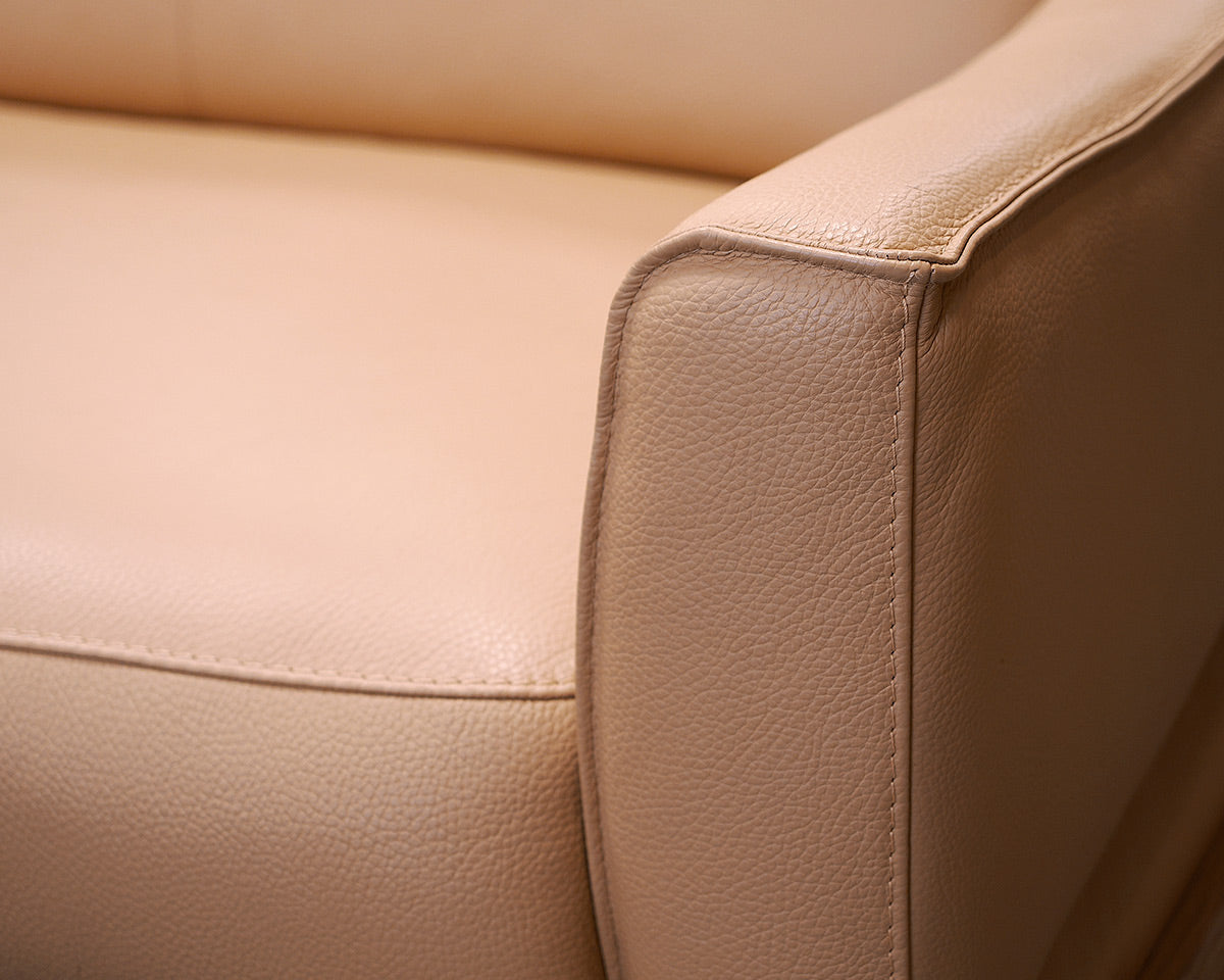 ROM Khaki Leather Sofa and Ottoman