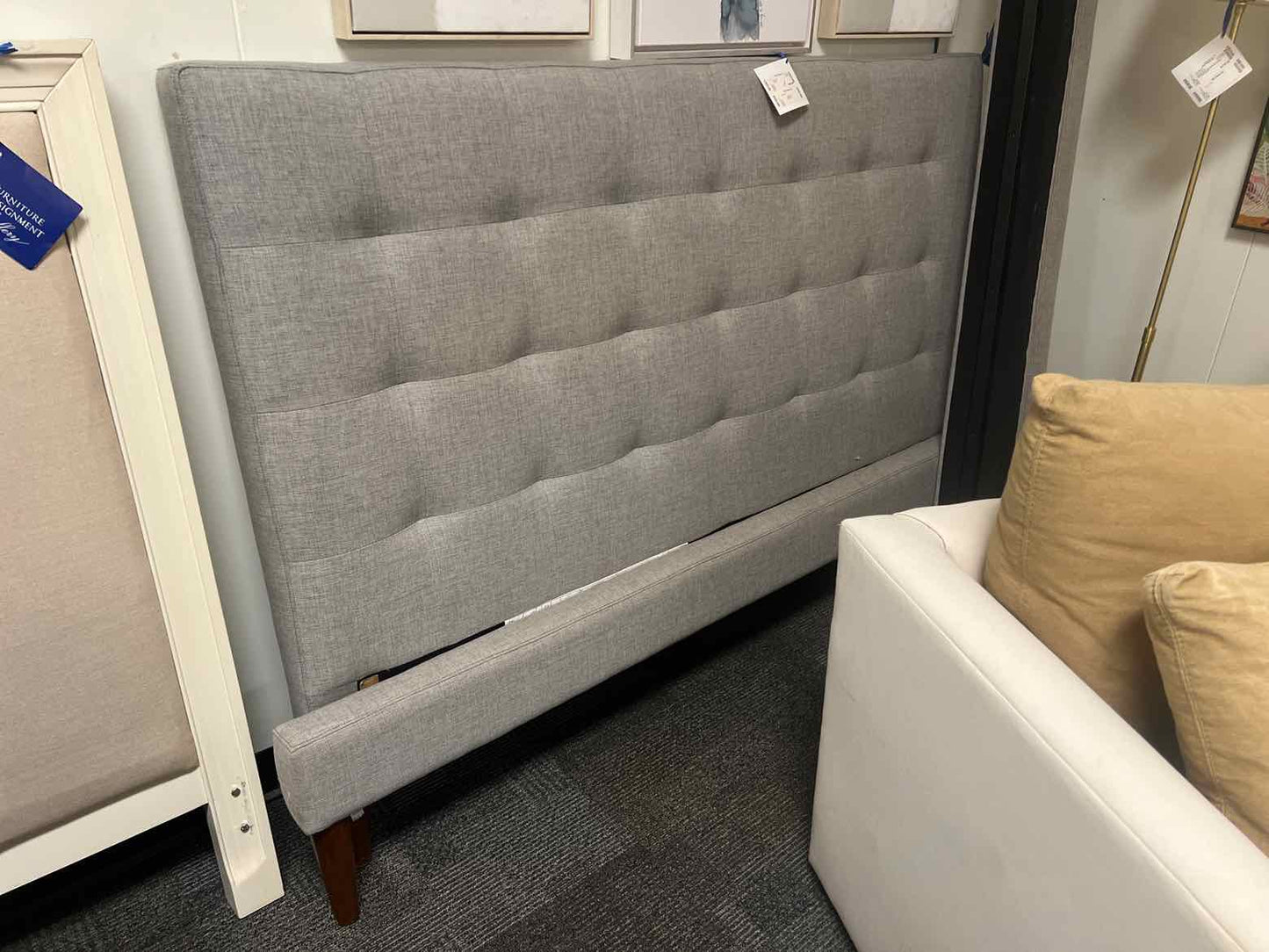 West Elm Tufted Grey Queen Bed