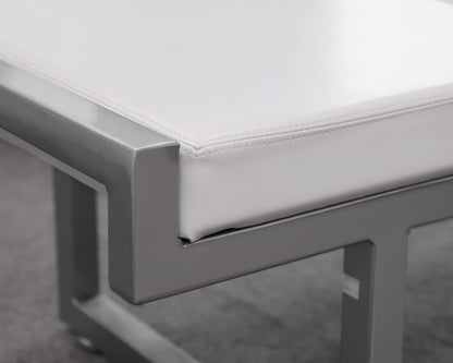White Leather and Chrome 3-Cushion Bench