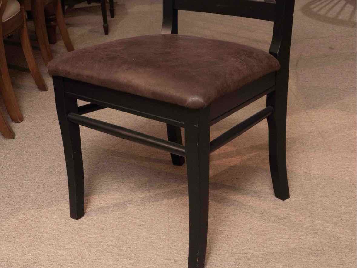 Set Of Arhaus 4 Black Finish Acacia Wood X Back Faux Leather Seat  Dining Chairs