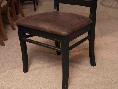 Set Of Arhaus 4 Black Finish Acacia Wood X Back Faux Leather Seat  Dining Chairs