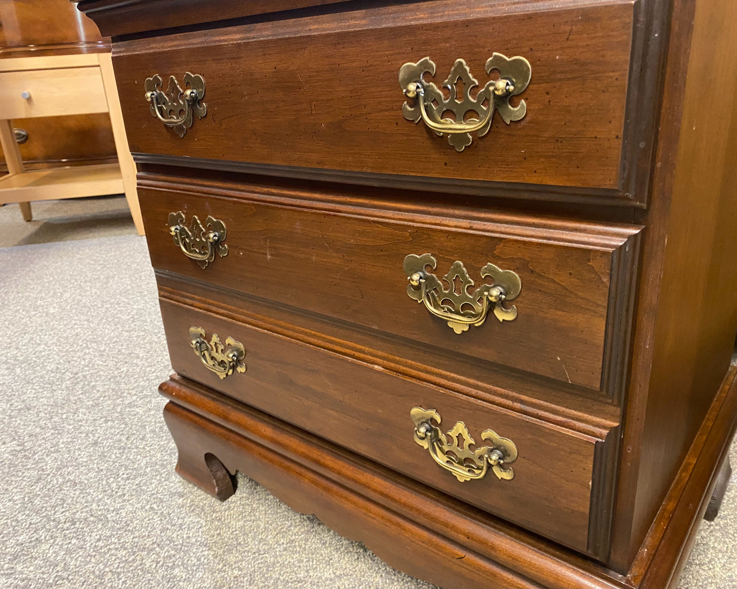 Cherry 2 Drawer Nightstand with Chippendale Brass Handles