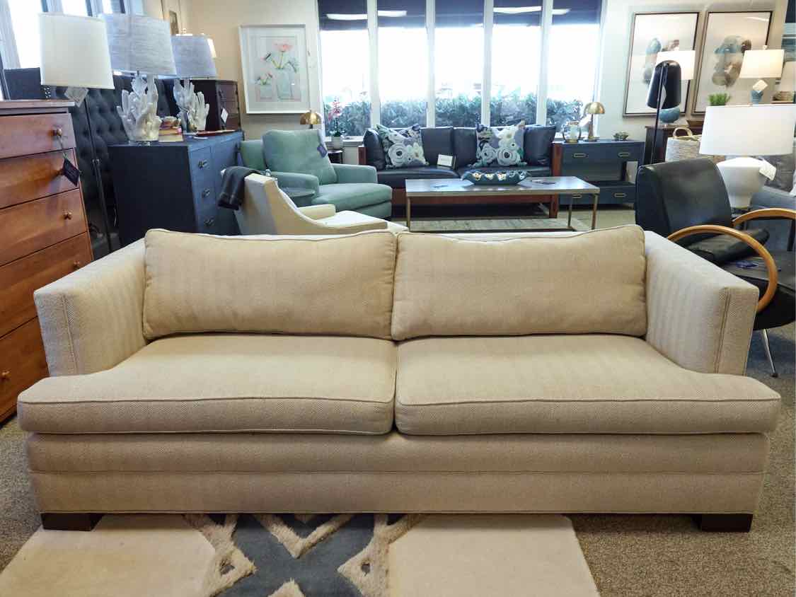 Beige Herringbone Pattern Upholstered 2 Cushion Sofa