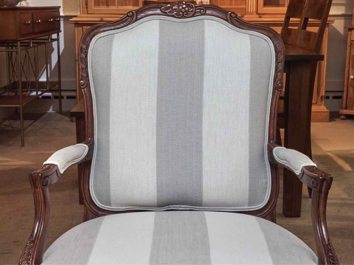 Ballard Design French Inspired White & Gray Striped Arm Chair