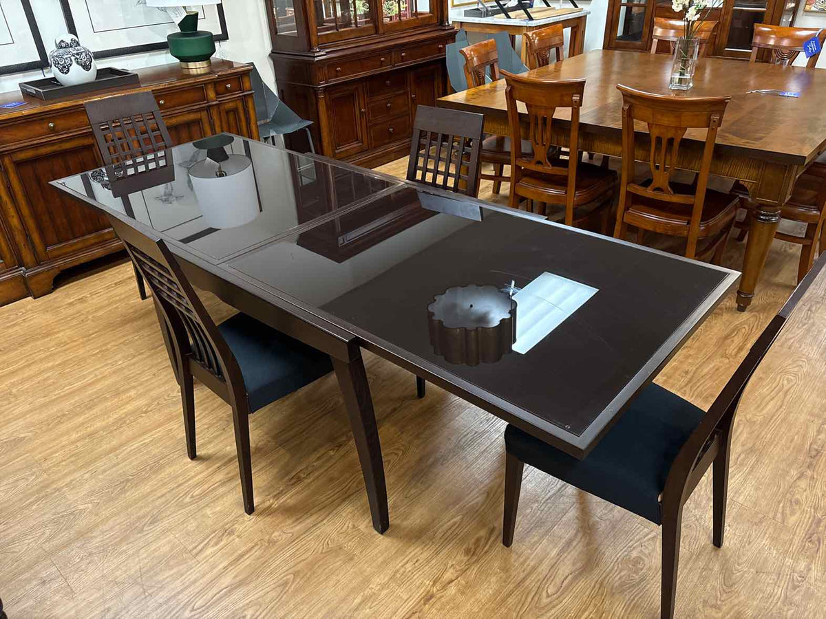 Calligaris Espresso Glass Top Dining Table & Set of 4 Trellis Back Chairs
