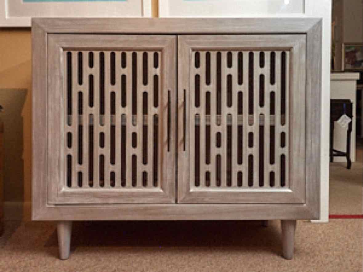Geometric Fretwork  Pattern 2 Door 2  Shelf  Driftwood Grey Finish Accent Chest