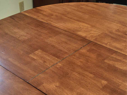 Round Dining Table with Butterfly Leat & Set of 4 Black Chairs