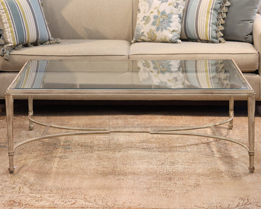 Perigold Sangiovese Cocktail Table in Ivory Finish with Glass Top