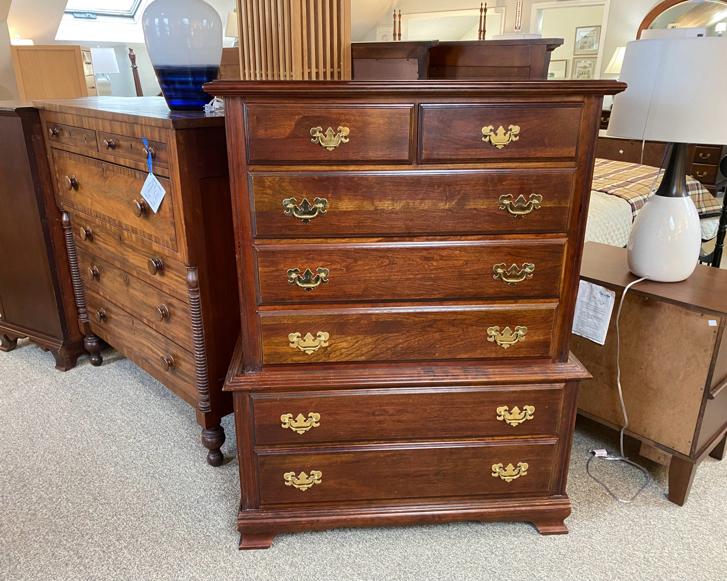 Cherry 7 Drawer Dresser with Gold Hardware