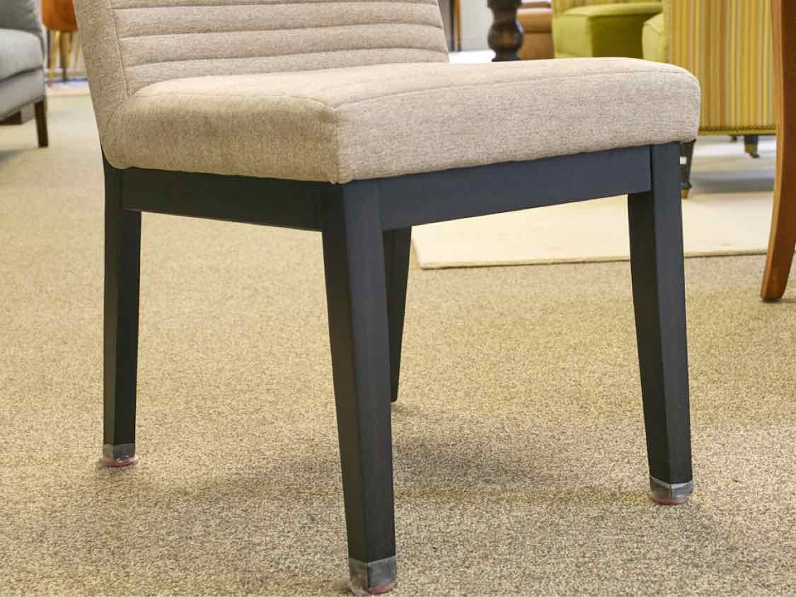 Black Finish Table & 6 Side Chair Set with Light Grey Upholstery